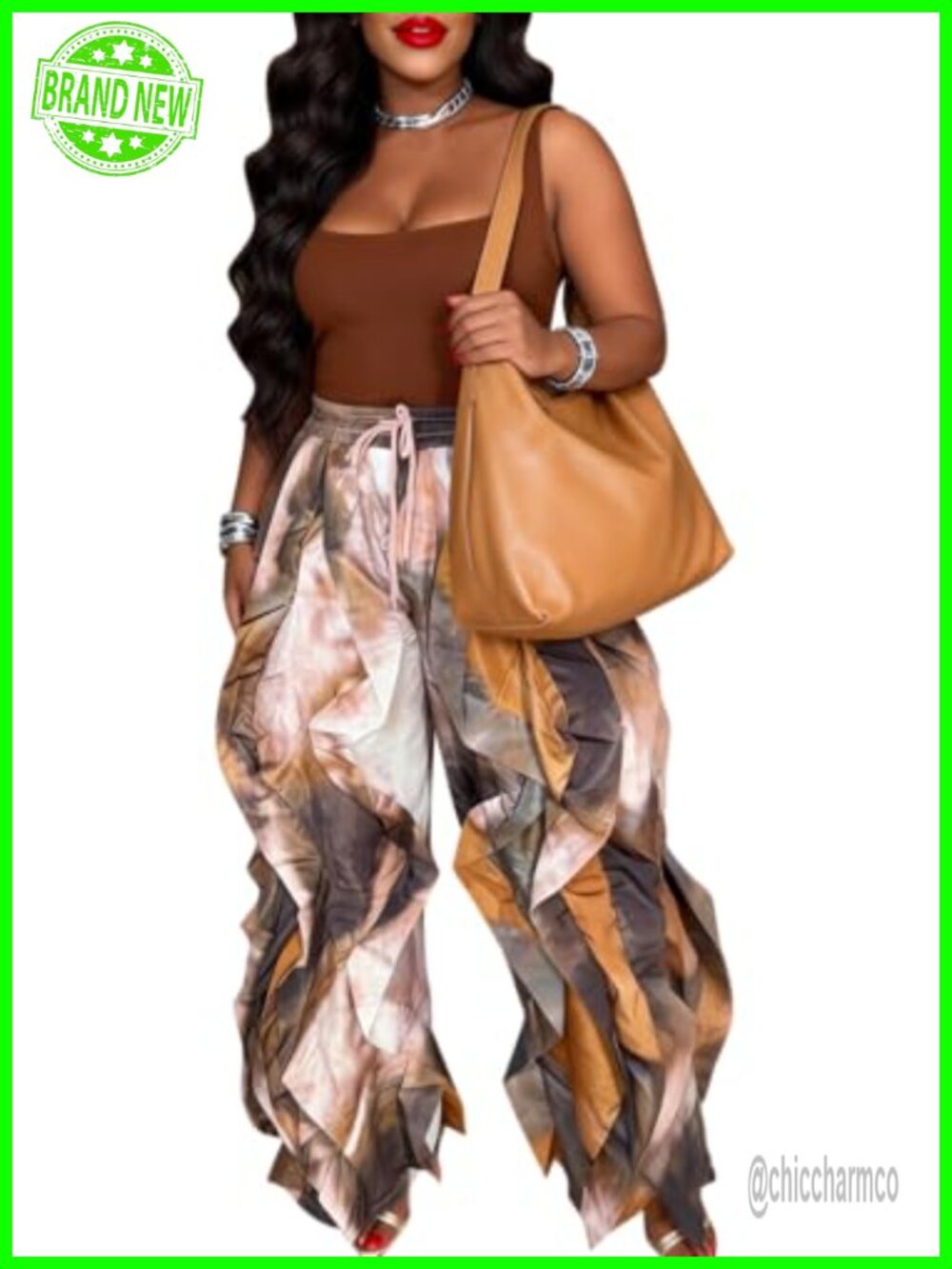 Wide Leg Camo Cargo Parachute Pants Drawstring High Waisted Y2K Streetwear